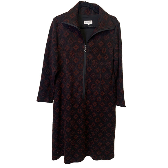 Regancy Total Fashion Midi Dress Womens Large 10/12 Black wRed Geometric Print - Picture 8 of 15